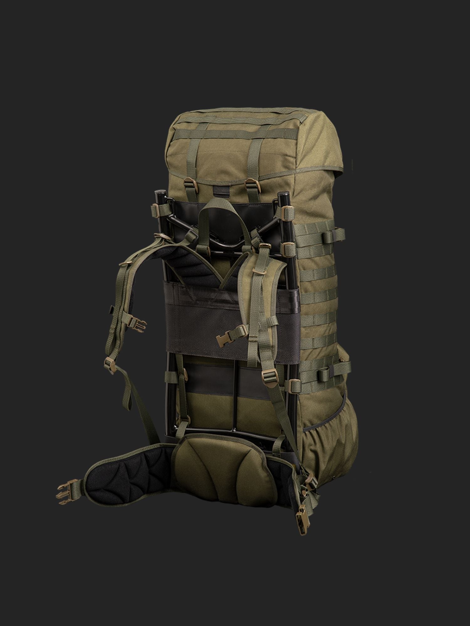 Green Savotta Jääkäri XL backpack on a black background