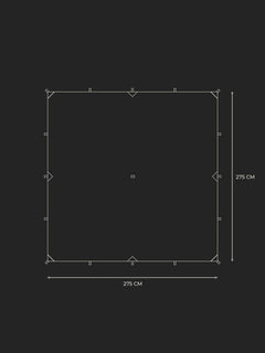 Technical image of Savotta Laavu tarp's measurements on a black background